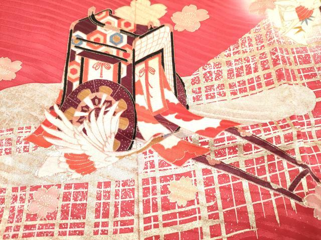 平和屋着物[]お宮参り　女の子　祝着　産着　初着　のしめ　駒刺繍　御所車飛鶴花文　暈し染め　金銀彩　逸品　DABC5515ma