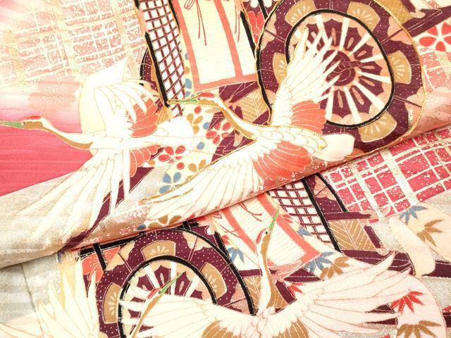 平和屋着物[]お宮参り　女の子　祝着　産着　初着　のしめ　駒刺繍　御所車飛鶴花文　暈し染め　金銀彩　逸品　DABC5515ma