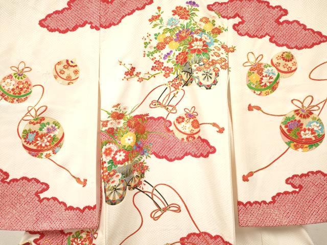 平和屋着物[]お宮参り　女の子　祝着　産着　初着　のしめ　駒刺繍　鞠花車文　金彩　逸品　DABC5516ma