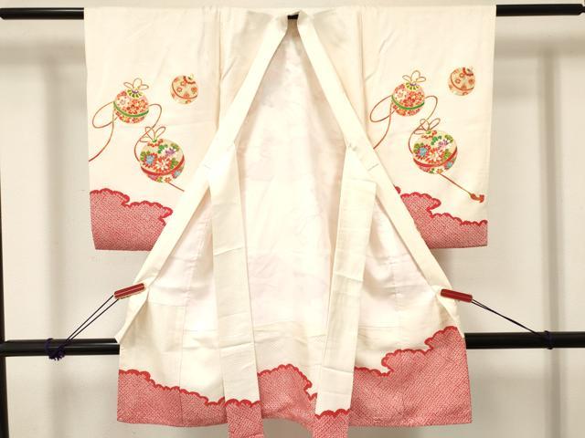 平和屋着物[]お宮参り　女の子　祝着　産着　初着　のしめ　駒刺繍　鞠花車文　金彩　逸品　DABC5516ma