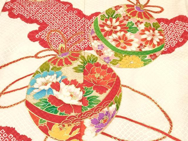 平和屋着物[]お宮参り　女の子　祝着　産着　初着　のしめ　駒刺繍　鞠花車文　金彩　逸品　DABC5516ma