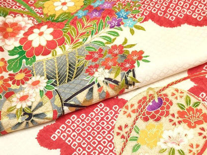 平和屋着物[]お宮参り 女の子 祝着 産着 初着 のしめ 駒刺繍 鞠花車文 金彩 逸品 DABC5516ma