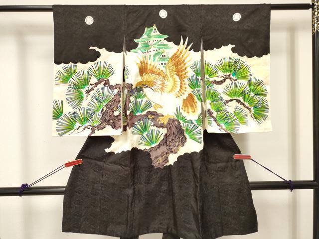 平和屋着物[]お宮参り 男の子 祝着 産着 初着 のしめ 刺繍 鷹 鷲 風景松文 金彩 洗える着物 DABC5517ma