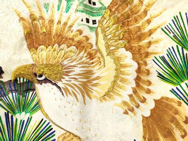平和屋着物[]お宮参り　男の子　祝着　産着　初着　のしめ　刺繍　鷹　鷲　風景松文　金彩　洗える着物　DABC5517ma