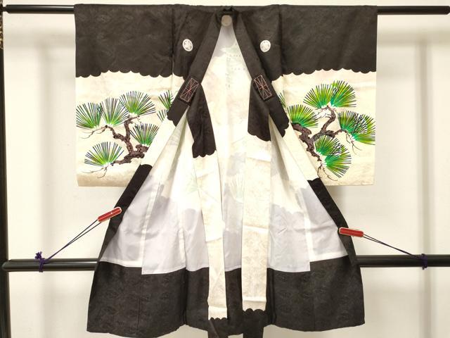 平和屋着物[]お宮参り　男の子　祝着　産着　初着　のしめ　刺繍　鷹　鷲　風景松文　金彩　洗える着物　DABC5517ma