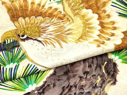 平和屋着物[]お宮参り　男の子　祝着　産着　初着　のしめ　刺繍　鷹　鷲　風景松文　金彩　洗える着物　DABC5517ma