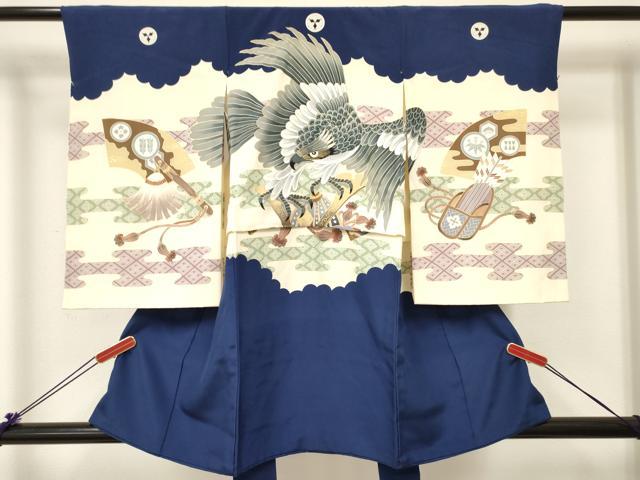 平和屋着物[]お宮参り　男の子　祝着　産着　初着　のしめ　鷹　鷲　兜　金彩　逸品　DABC5518ma