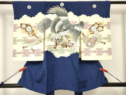 平和屋着物[]お宮参り 男の子 祝着 産着 初着 のしめ 鷹 鷲 兜 金彩 逸品 DABC5518ma