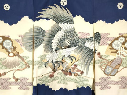 平和屋着物[]お宮参り　男の子　祝着　産着　初着　のしめ　鷹　鷲　兜　金彩　逸品　DABC5518ma
