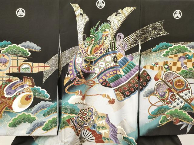 平和屋着物[]お宮参り　男の子　祝着　産着　初着　のしめ　龍　兜　打ち出の小槌　扇面松文　暈し染め　金彩　逸品　DABC5519ma