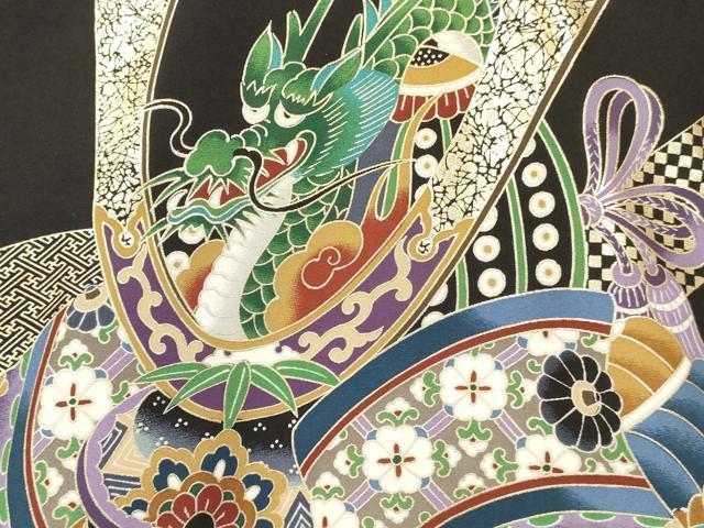 平和屋着物[]お宮参り 男の子 祝着 産着 初着 のしめ 龍 兜 打ち出の小槌 扇面松文 暈し染め 金彩 逸品 DABC5519ma