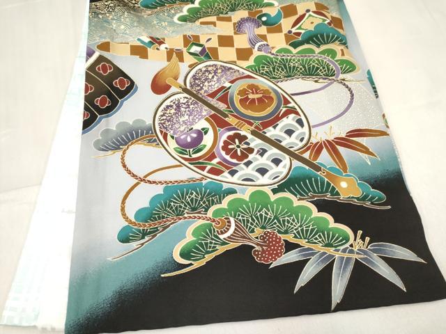 平和屋着物[]お宮参り　男の子　祝着　産着　初着　のしめ　龍　兜　打ち出の小槌　扇面松文　暈し染め　金彩　逸品　DABC5519ma
