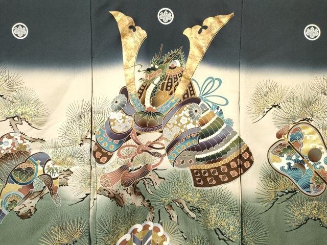平和屋着物[]お宮参り　男の子　祝着　産着　初着　のしめ　龍　兜　矢羽松文　暈し染め　金彩　逸品　DABC5520ma