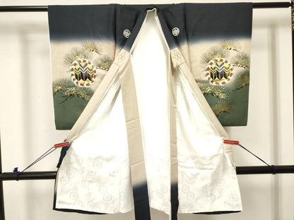 平和屋着物[]お宮参り　男の子　祝着　産着　初着　のしめ　龍　兜　矢羽松文　暈し染め　金彩　逸品　DABC5520ma