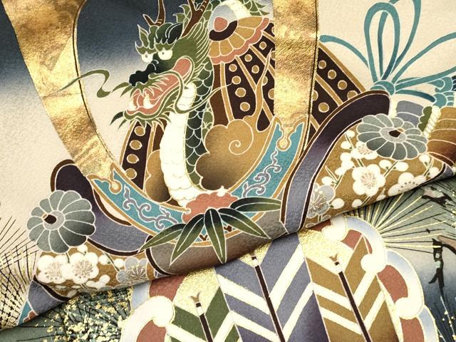 平和屋着物[]お宮参り　男の子　祝着　産着　初着　のしめ　龍　兜　矢羽松文　暈し染め　金彩　逸品　DABC5520ma
