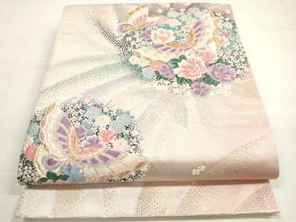 平和屋着物◎六通柄袋帯　唐織　花蝶丸文　金銀糸　正絹　逸品　DABC5529xg
