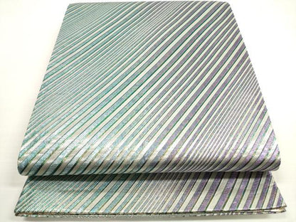 平和屋着物◎両面　全通柄袋帯　斜縞　金銀糸　正絹　逸品　DABC5530xg