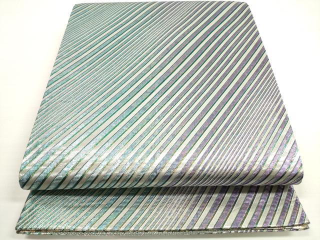平和屋着物◎両面　全通柄袋帯　斜縞　金銀糸　正絹　逸品　DABC5530xg