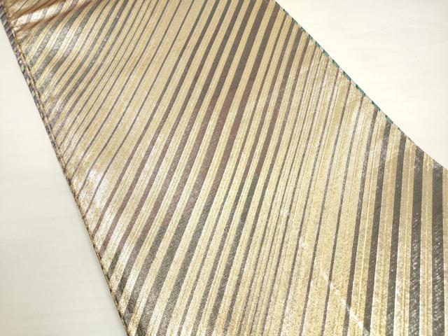 平和屋着物◎両面　全通柄袋帯　斜縞　金銀糸　正絹　逸品　DABC5530xg