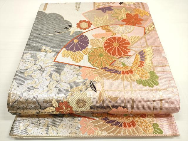 平和屋着物◎六通柄袋帯　唐織　乙女ごころ　地紙花鳥文　金銀糸　正絹　逸品　DABC5533xg