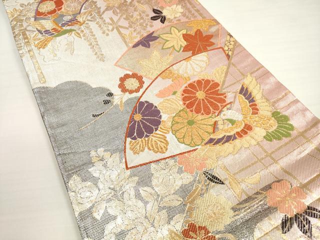平和屋着物◎六通柄袋帯　唐織　乙女ごころ　地紙花鳥文　金銀糸　正絹　逸品　DABC5533xg
