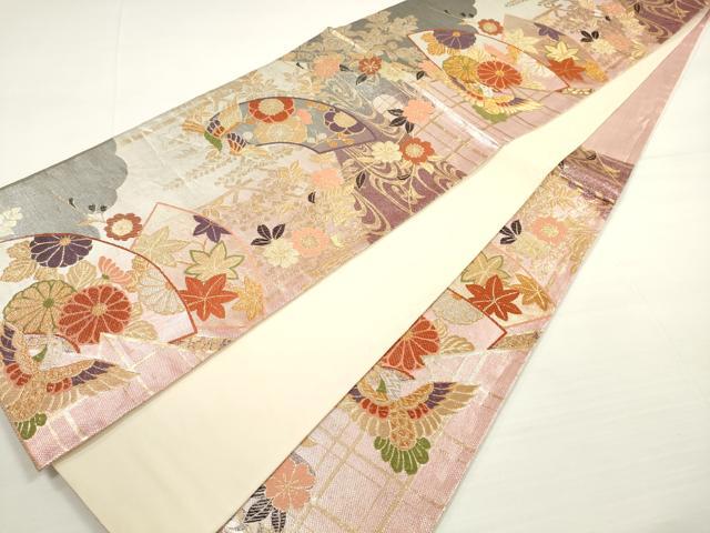 平和屋着物◎六通柄袋帯　唐織　乙女ごころ　地紙花鳥文　金銀糸　正絹　逸品　DABC5533xg