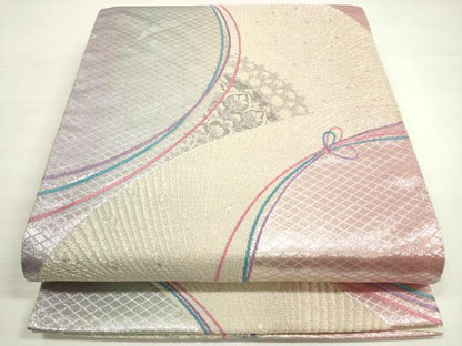 平和屋着物◎六通柄袋帯　孔雀羽根文　プラチナ二重箔　正絹　逸品　DABC5535xg