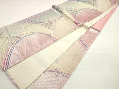 平和屋着物◎六通柄袋帯　孔雀羽根文　プラチナ二重箔　正絹　逸品　DABC5535xg
