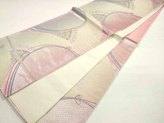 平和屋着物◎六通柄袋帯　孔雀羽根文　プラチナ二重箔　正絹　逸品　DABC5535xg