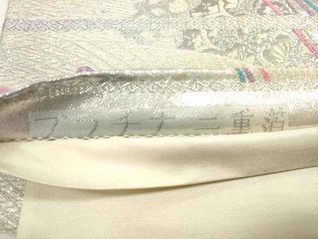 平和屋着物◎六通柄袋帯　孔雀羽根文　プラチナ二重箔　正絹　逸品　DABC5535xg