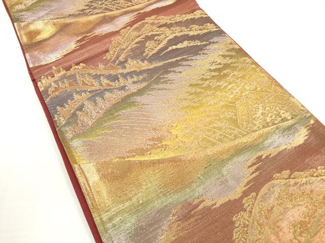 平和屋着物◎六通柄袋帯 遠山風景文 金銀糸 正絹 逸品 DABC5537xg