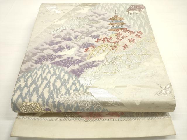 平和屋着物◎六通柄袋帯　唐織　遠山風景文　金銀糸　正絹　逸品　DABC5540xg