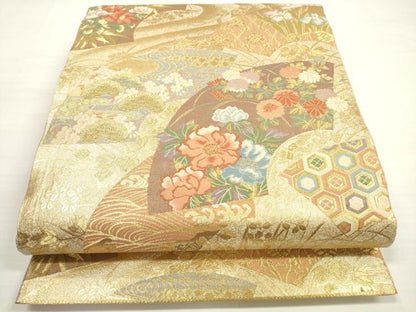 平和屋着物◎佐賀錦　六通柄袋帯　琳派悠久文　金糸　正絹　逸品　DABC5548xg