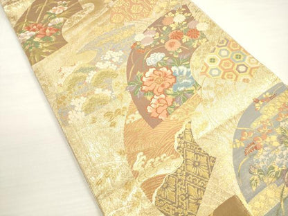 平和屋着物◎佐賀錦　六通柄袋帯　琳派悠久文　金糸　正絹　逸品　DABC5548xg