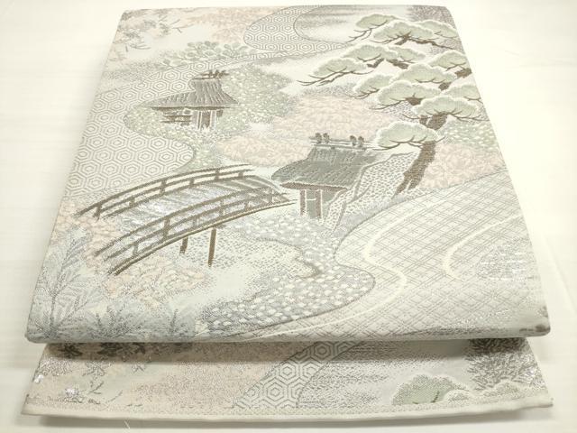 平和屋着物◎六通柄袋帯　唐織　風景文　純プラチナ二丁箔　正絹　逸品　DABC5549xg