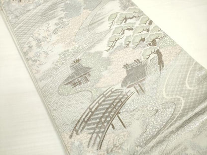 平和屋着物◎六通柄袋帯　唐織　風景文　純プラチナ二丁箔　正絹　逸品　DABC5549xg