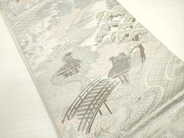 平和屋着物◎六通柄袋帯　唐織　風景文　純プラチナ二丁箔　正絹　逸品　DABC5549xg