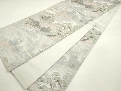 平和屋着物◎六通柄袋帯　唐織　風景文　純プラチナ二丁箔　正絹　逸品　DABC5549xg