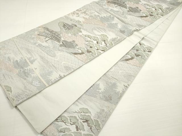 平和屋着物◎六通柄袋帯　唐織　風景文　純プラチナ二丁箔　正絹　逸品　DABC5549xg
