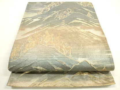 平和屋着物◎六通柄袋帯　遠山樹林文　金糸　正絹　逸品　DABC5557xg