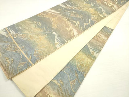 平和屋着物◎六通柄袋帯　遠山樹林文　金糸　正絹　逸品　DABC5557xg