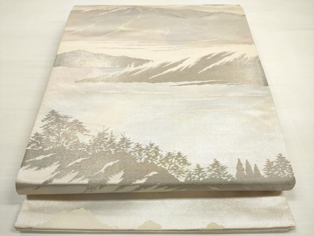 平和屋着物◎六通柄袋帯　遠山樹林文　銀糸　正絹　逸品　DABC5558xg