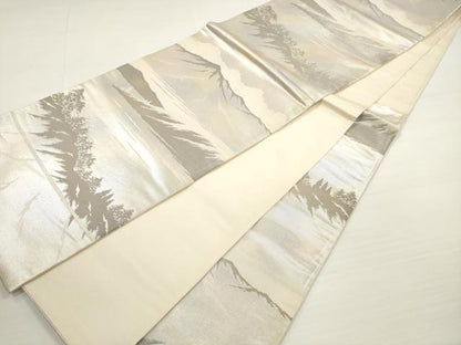 平和屋着物◎六通柄袋帯　遠山樹林文　銀糸　正絹　逸品　DABC5558xg