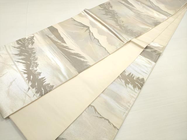 平和屋着物◎六通柄袋帯　遠山樹林文　銀糸　正絹　逸品　DABC5558xg