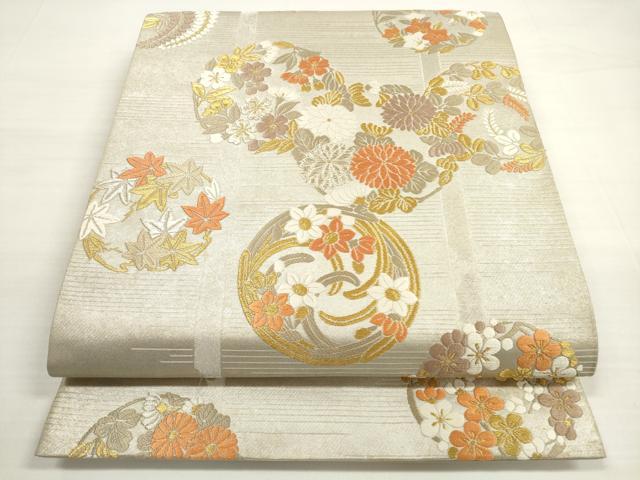 平和屋着物◎六通柄袋帯　唐織　花丸文　金銀糸　正絹　逸品　DABC5566xg