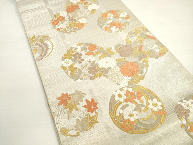 平和屋着物◎六通柄袋帯　唐織　花丸文　金銀糸　正絹　逸品　DABC5566xg