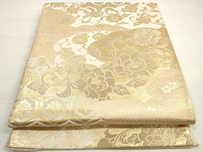 平和屋着物◎六通柄袋帯　雲取り更紗花唐草文　金糸　正絹　逸品　DABC5573xg