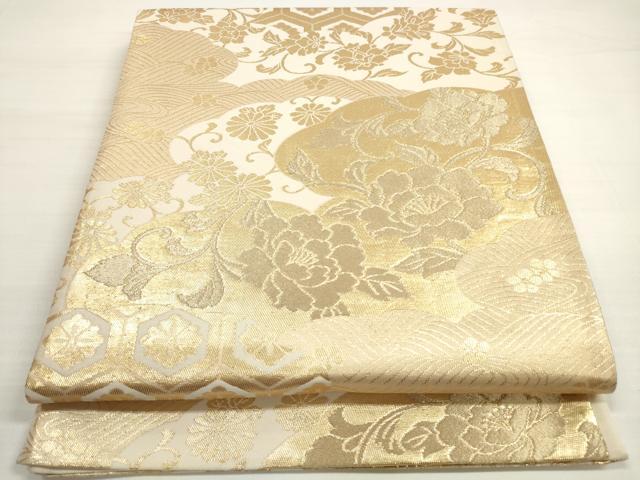 平和屋着物◎六通柄袋帯　雲取り更紗花唐草文　金糸　正絹　逸品　DABC5573xg