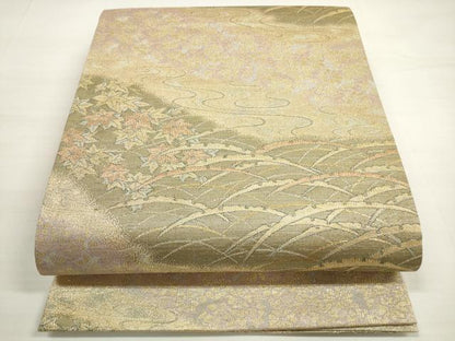 平和屋着物◎六通柄袋帯　流水花文　金糸　正絹　逸品　DABC5591xg