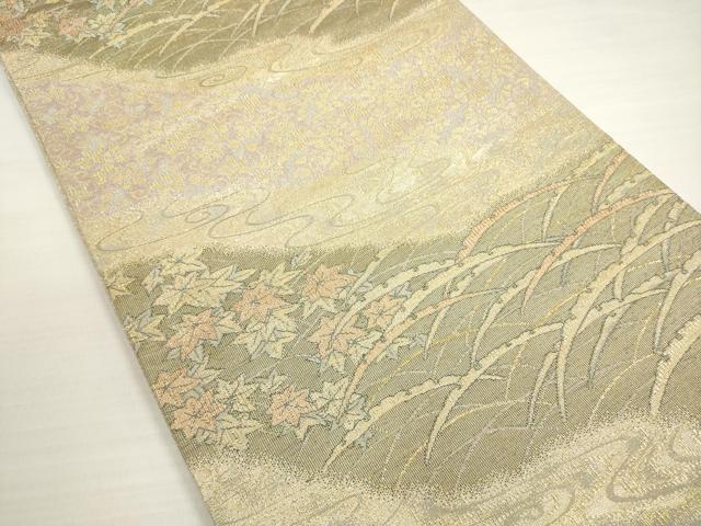 平和屋着物◎六通柄袋帯　流水花文　金糸　正絹　逸品　DABC5591xg